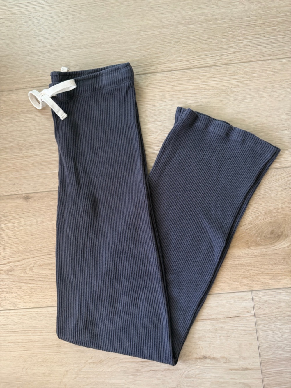 Monrow Ribbed Drawstring Pant - Charcoal Gray Size Large